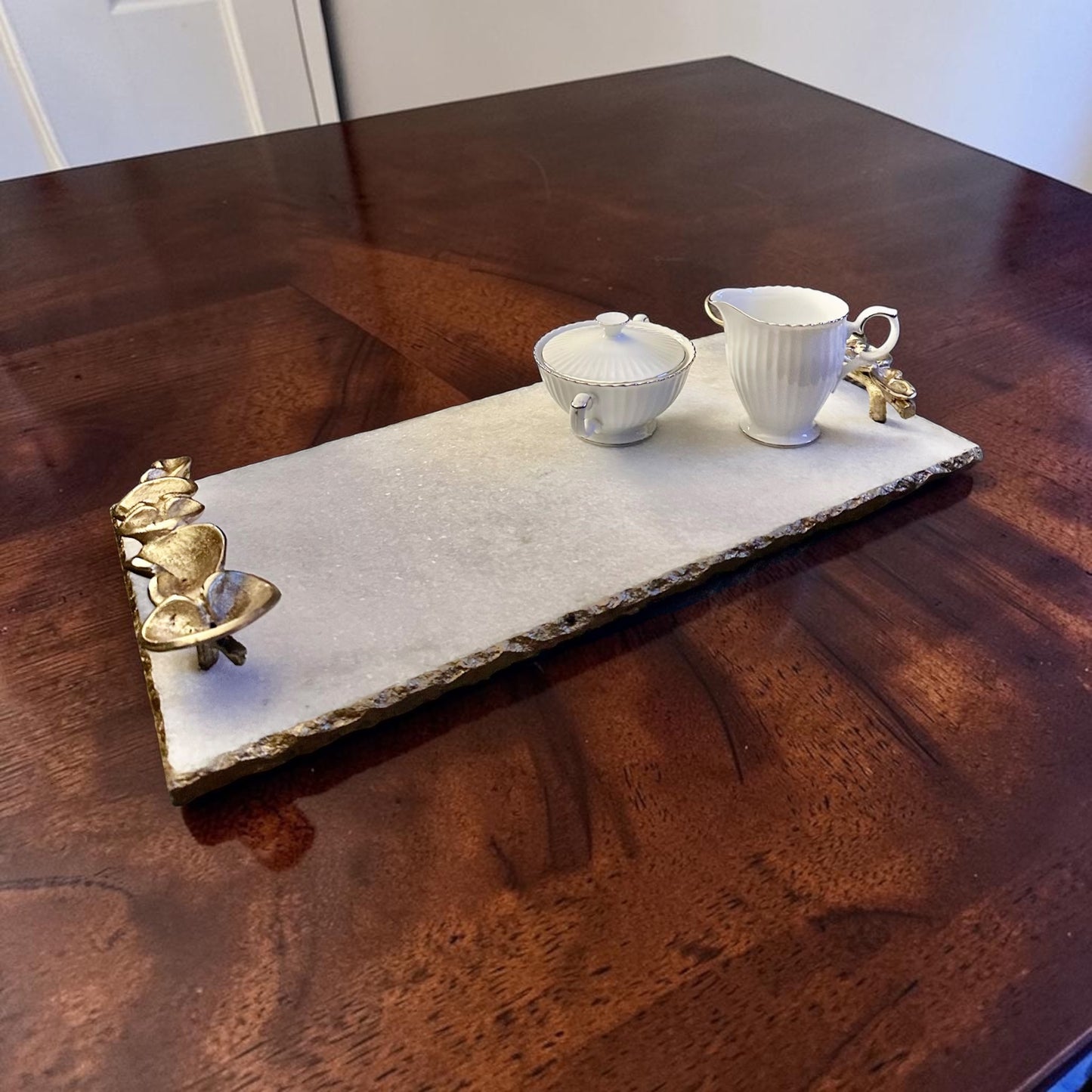 White Marble Tray with Gold