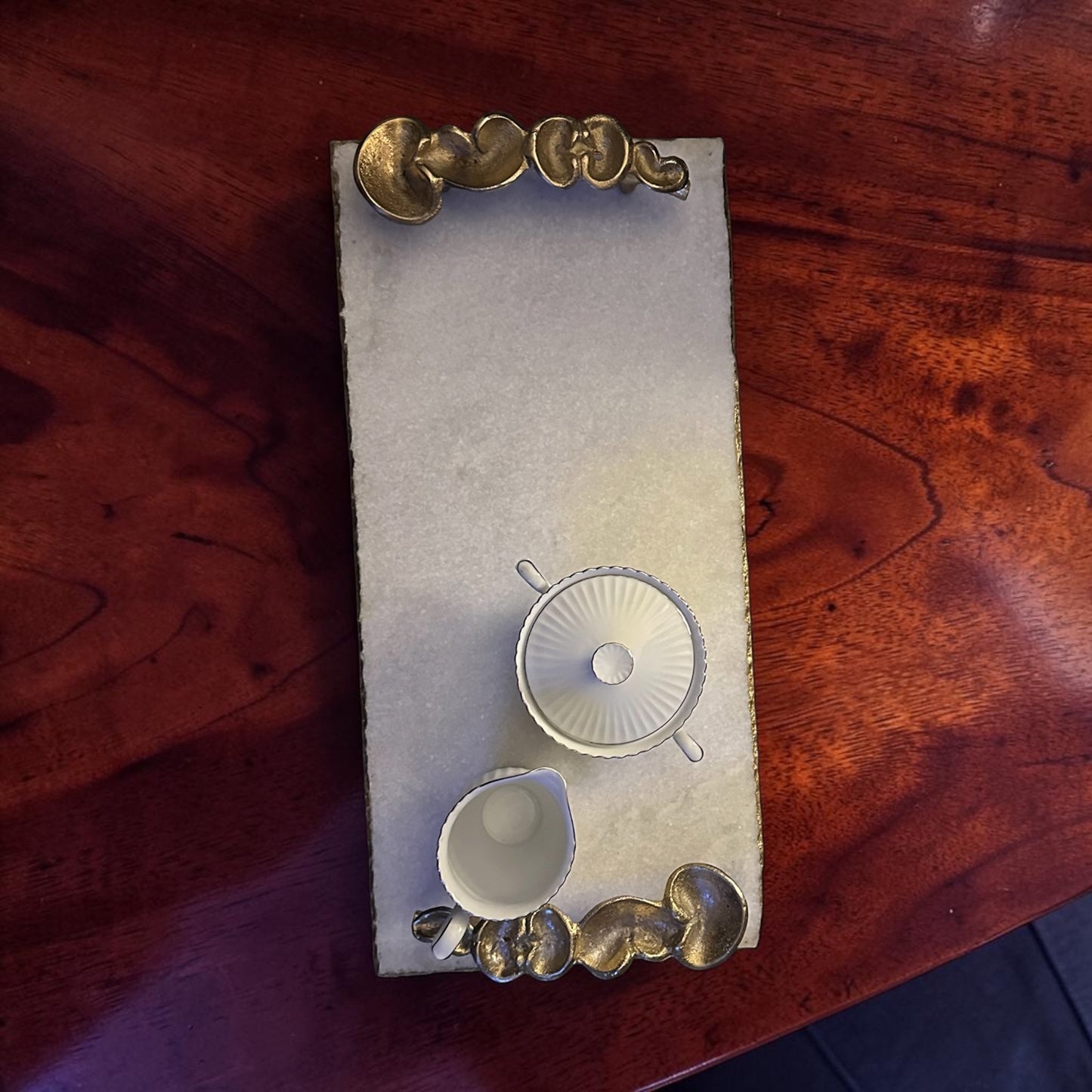 White Marble Tray with Gold