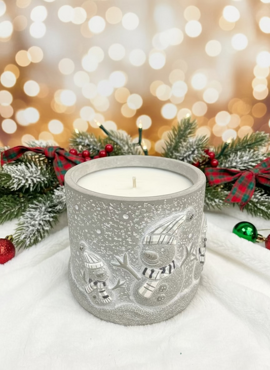 Hand Poured Soy Candle -Concrete Jar with Snowmen