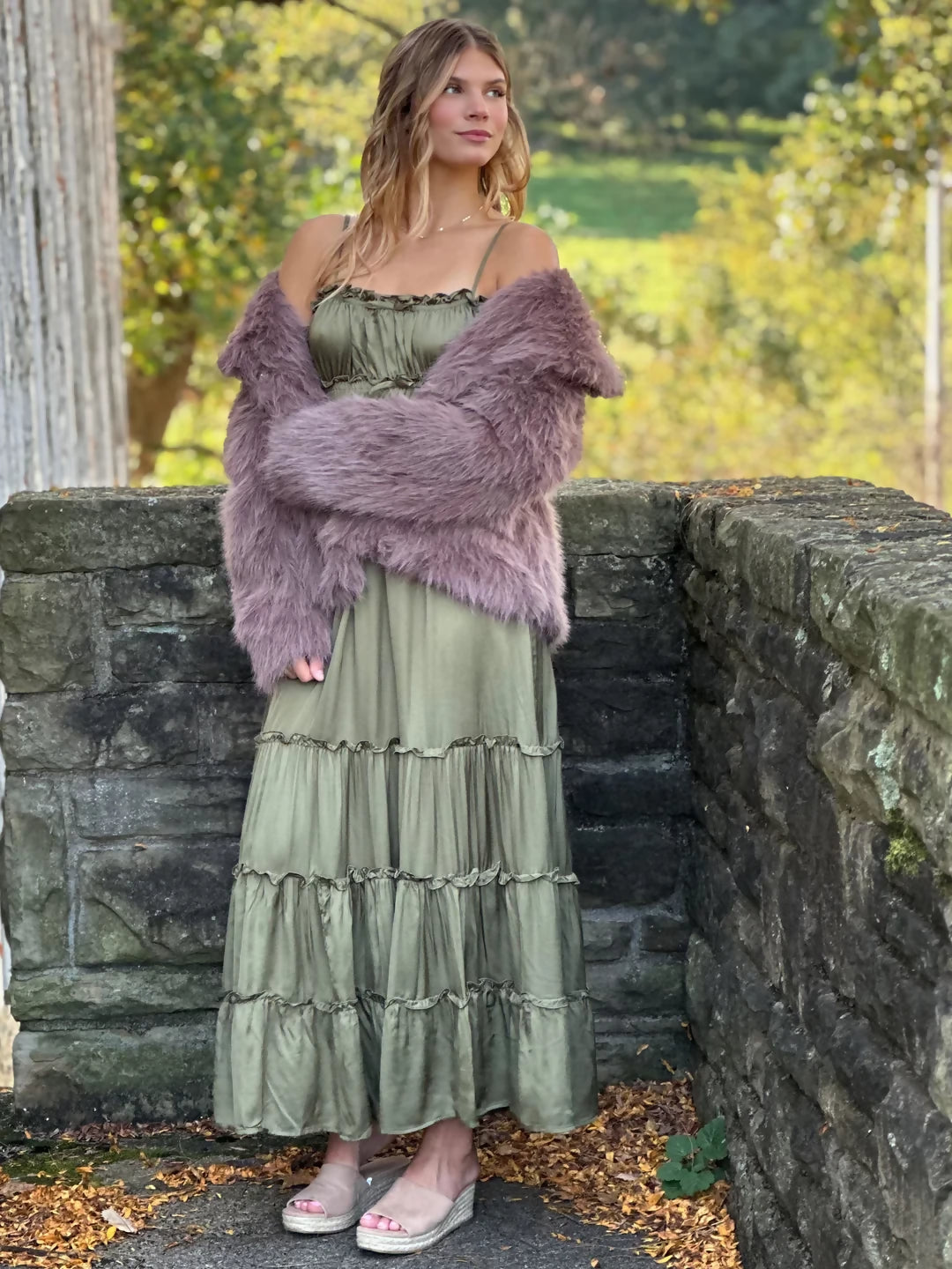 Satin Touch Tiered Maxi Dress