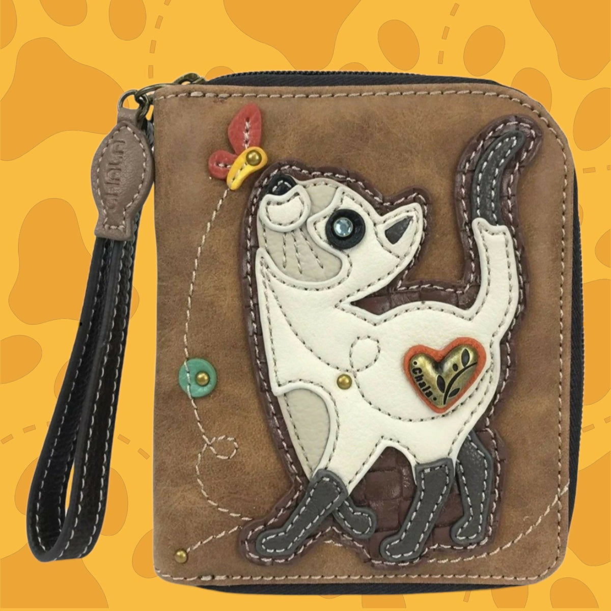 Anytime Crystals Chala Handbags Zip Around Wallet - Slim Cat