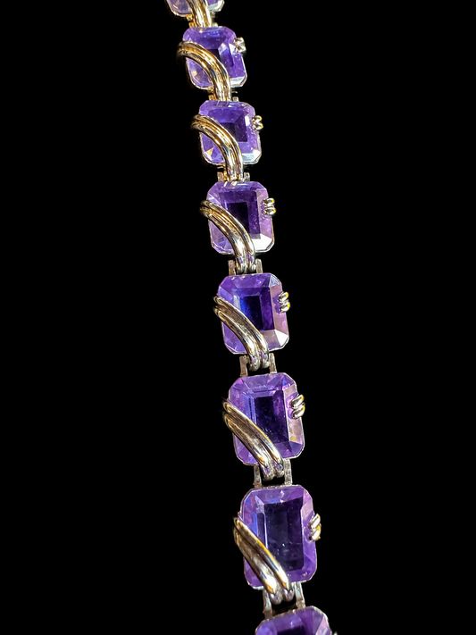 Vintage Nolan Miller Purple Crystal Bracelet Silver Tone Glamour Statement Jewelry