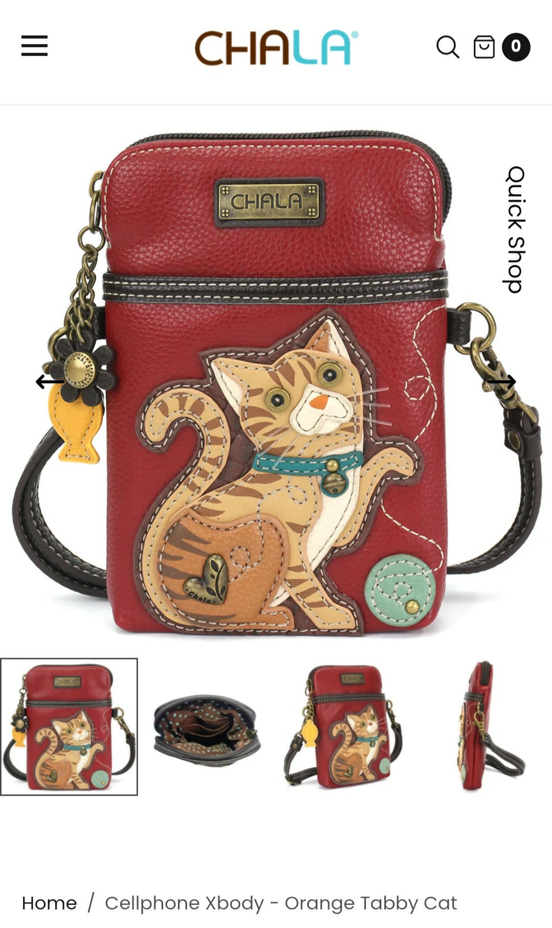 Anytime Crystals Chala Handbags Cellphone Xbody- Orange Tabby Cat