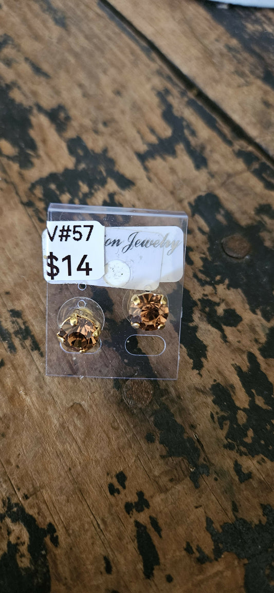 Anytime Crystals 8.5mm Light Smoked Topaz Earrings