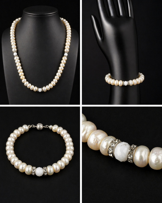 Fresh Water Button Pearls Necklace 16” and Bracelet 6-8” set