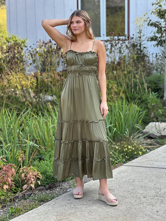 Satin Touch Tiered Maxi Dress