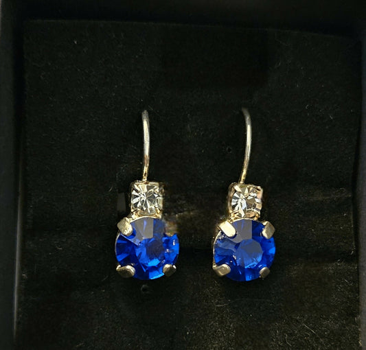 Anytime Crystals Genuine Swarovski Crystal 8.5mm Sapphire Sparkle Earrings