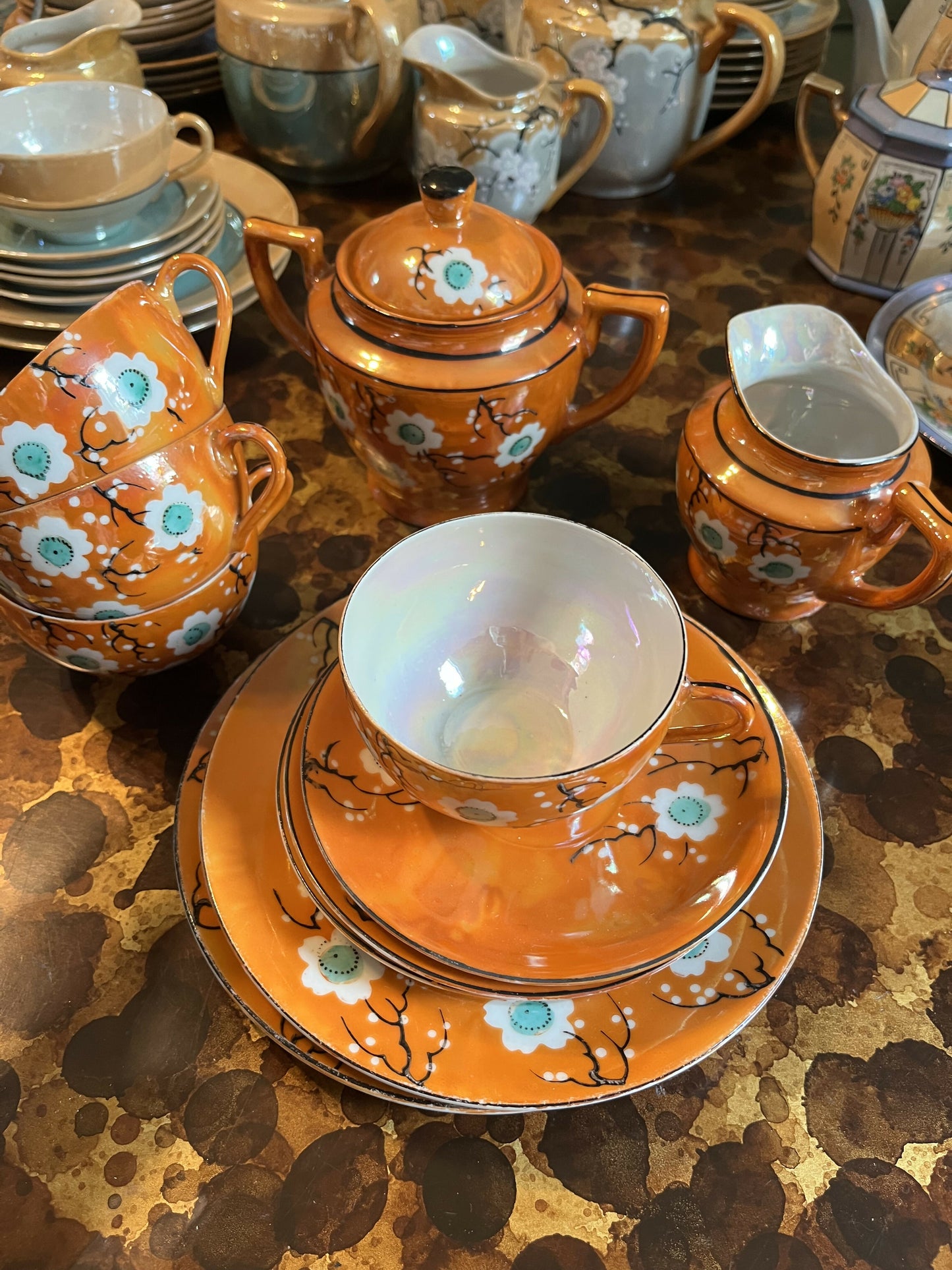 Orange vintage tea set