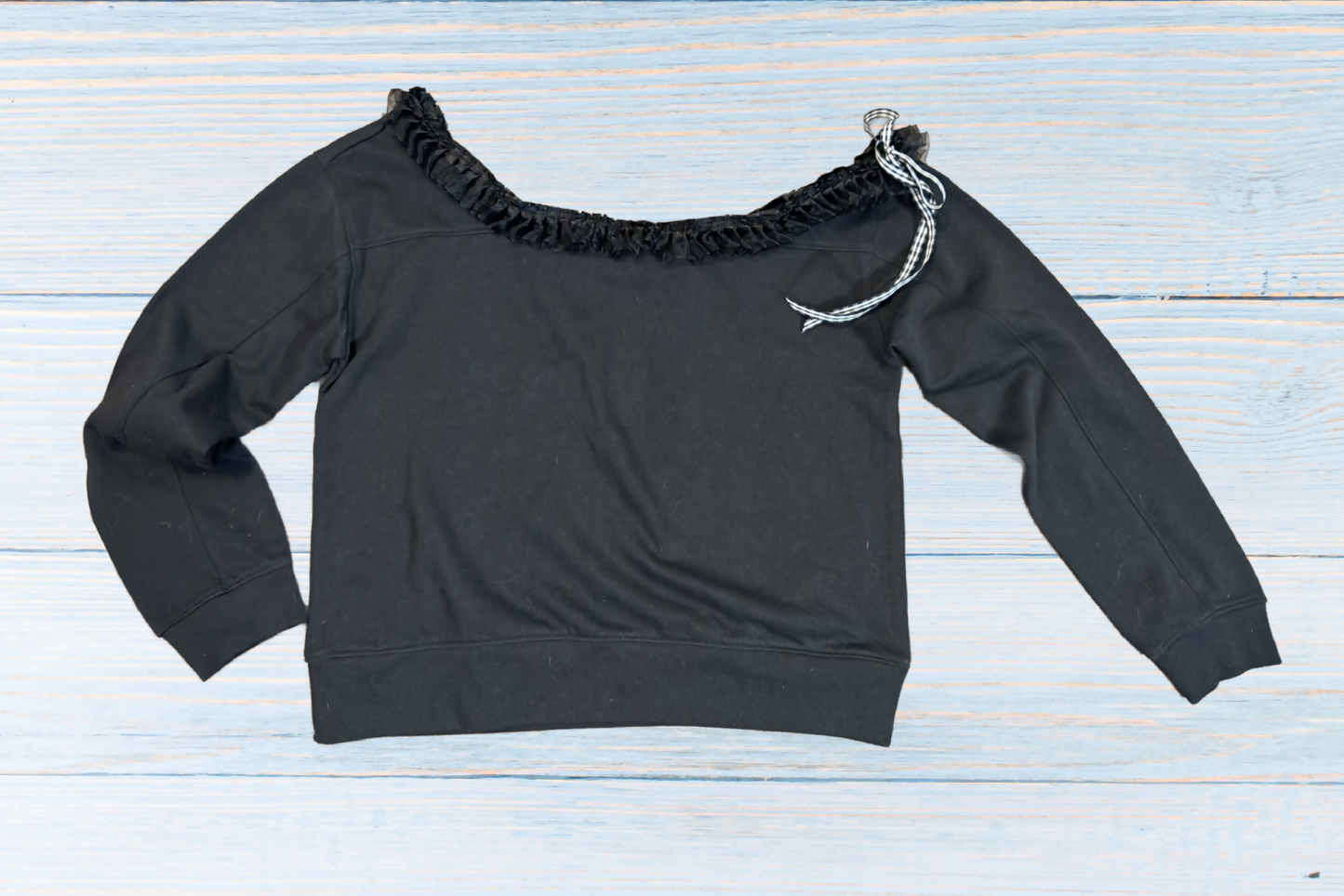 Off The Shoulder Ruffle Black Sweatshirt Small