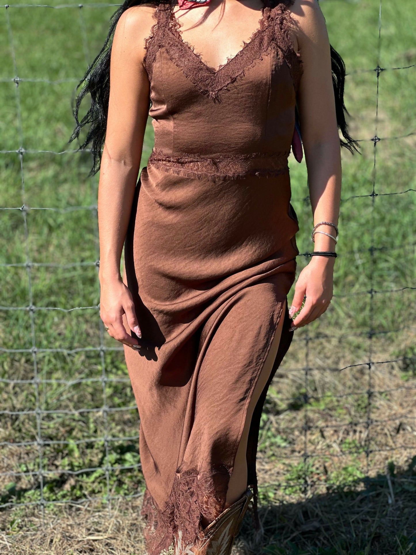 Isabella Satin Side Slit Maxi Dress