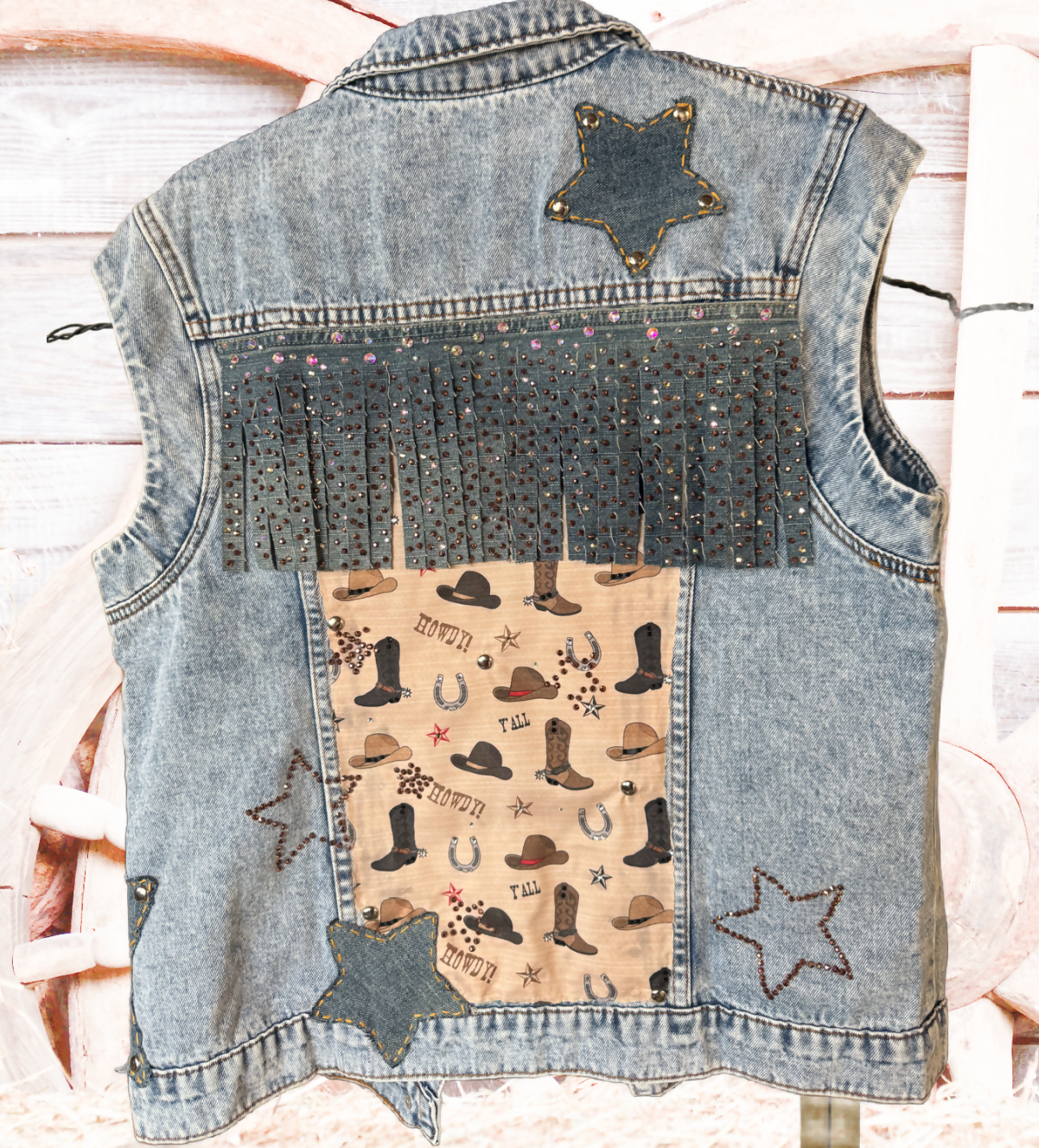 Country Vibe Rhinestoned Denim Vest Medium