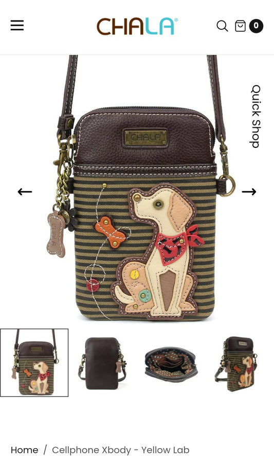 Anytime Crystals Chala Handbags Cellphone Xbody- Yellow Lab