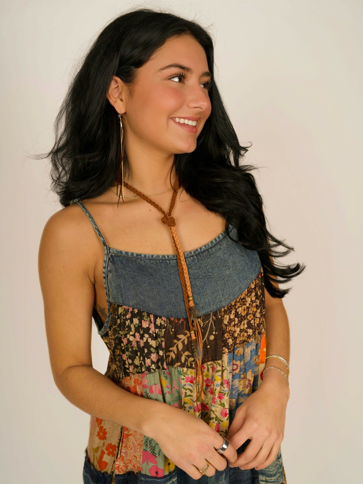 Versatile Rust Braided Deerskin Leather Necklace with Pheasant Feathers