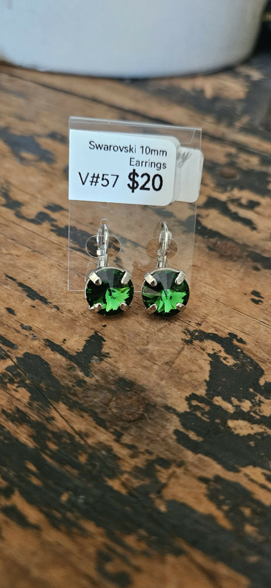 Anytime Crystals 10mm Moss Green Earrings