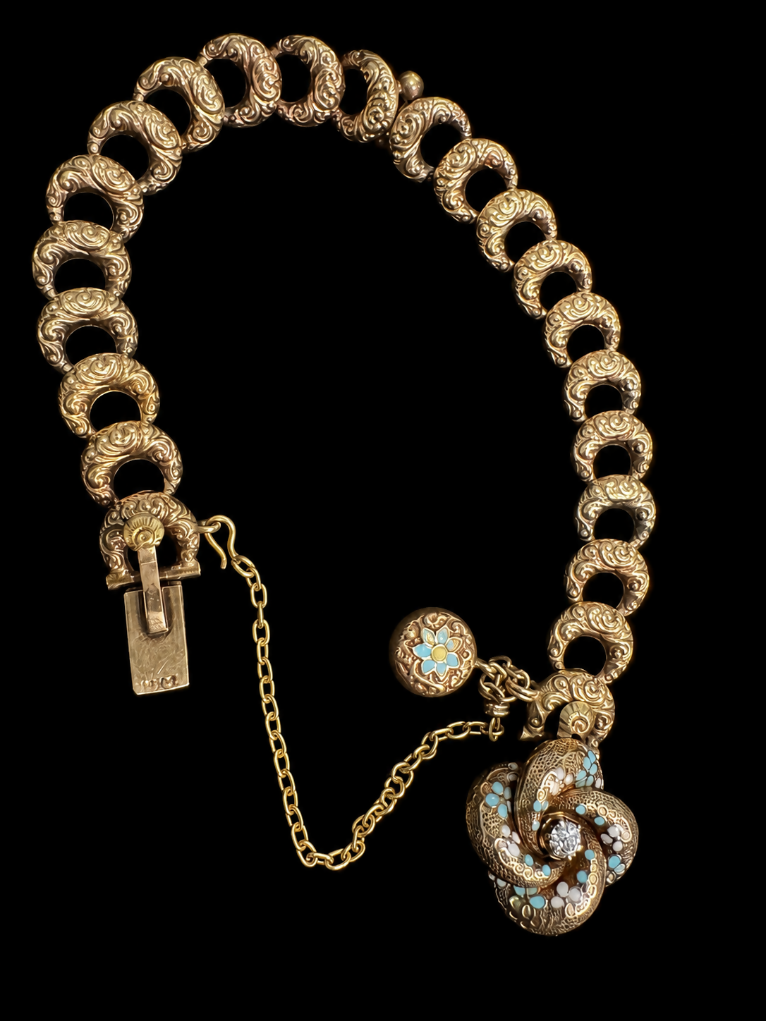 14K Yellow Gold Vintage-Style Enamel & Old European Cut Diamond Bracelet | 7”