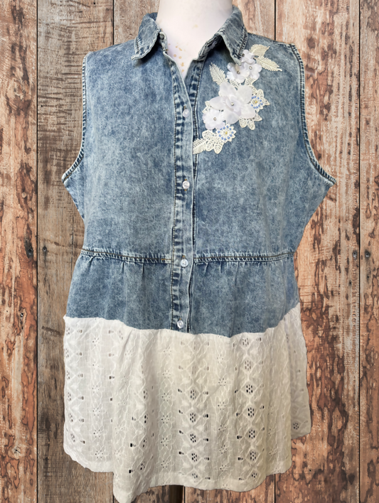 Denim & Lace Summer Top, XL