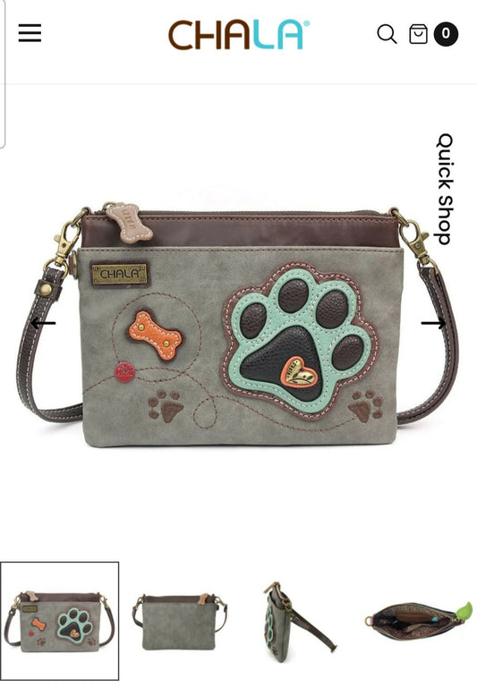 Anytime Crystals Chala Handbags Mini Crossbody - Teal Pawprint