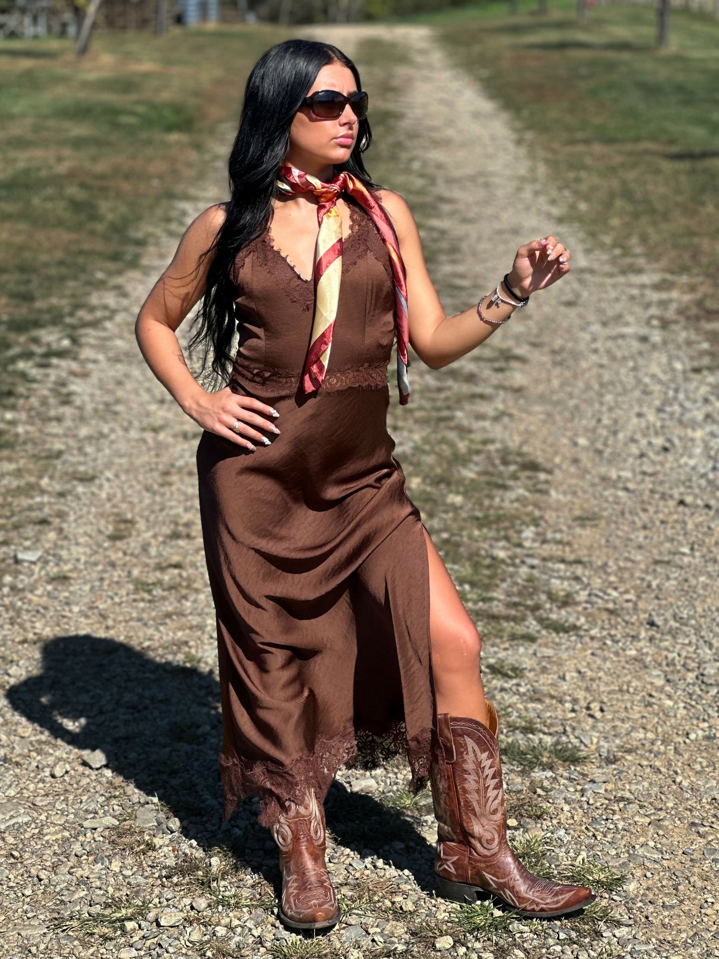 Isabella Satin Side Slit Maxi Dress