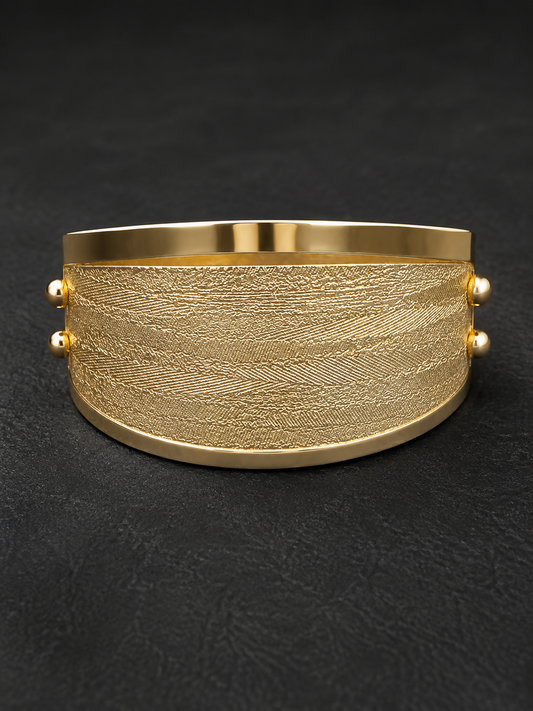Vintage Emmons “Golden Odyssey” Textured Wide Cuff Bracelet 1974 7”