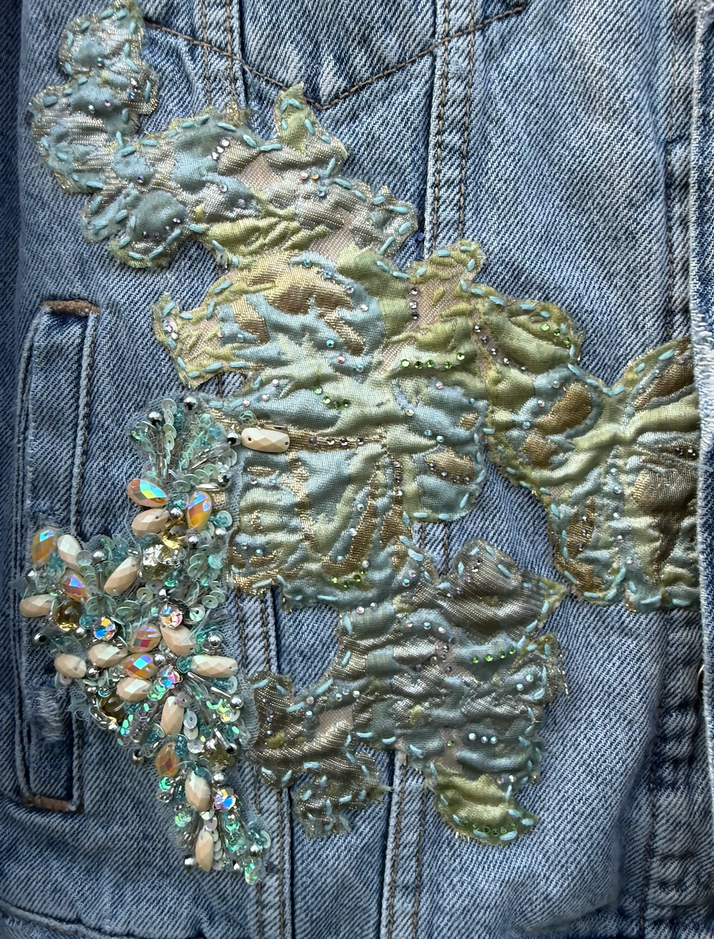 One-of-a-kind Denim Embellished Jacket ~ Mens Sm, Womens Large