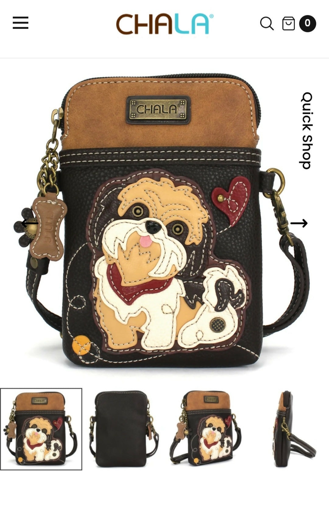 Anytime Crystals Chala Handbags Cellphone Xbody - Brown Shih Tzu