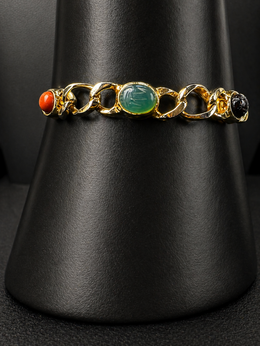 Real Stone Scarab bracelet using jewelers metal 7”