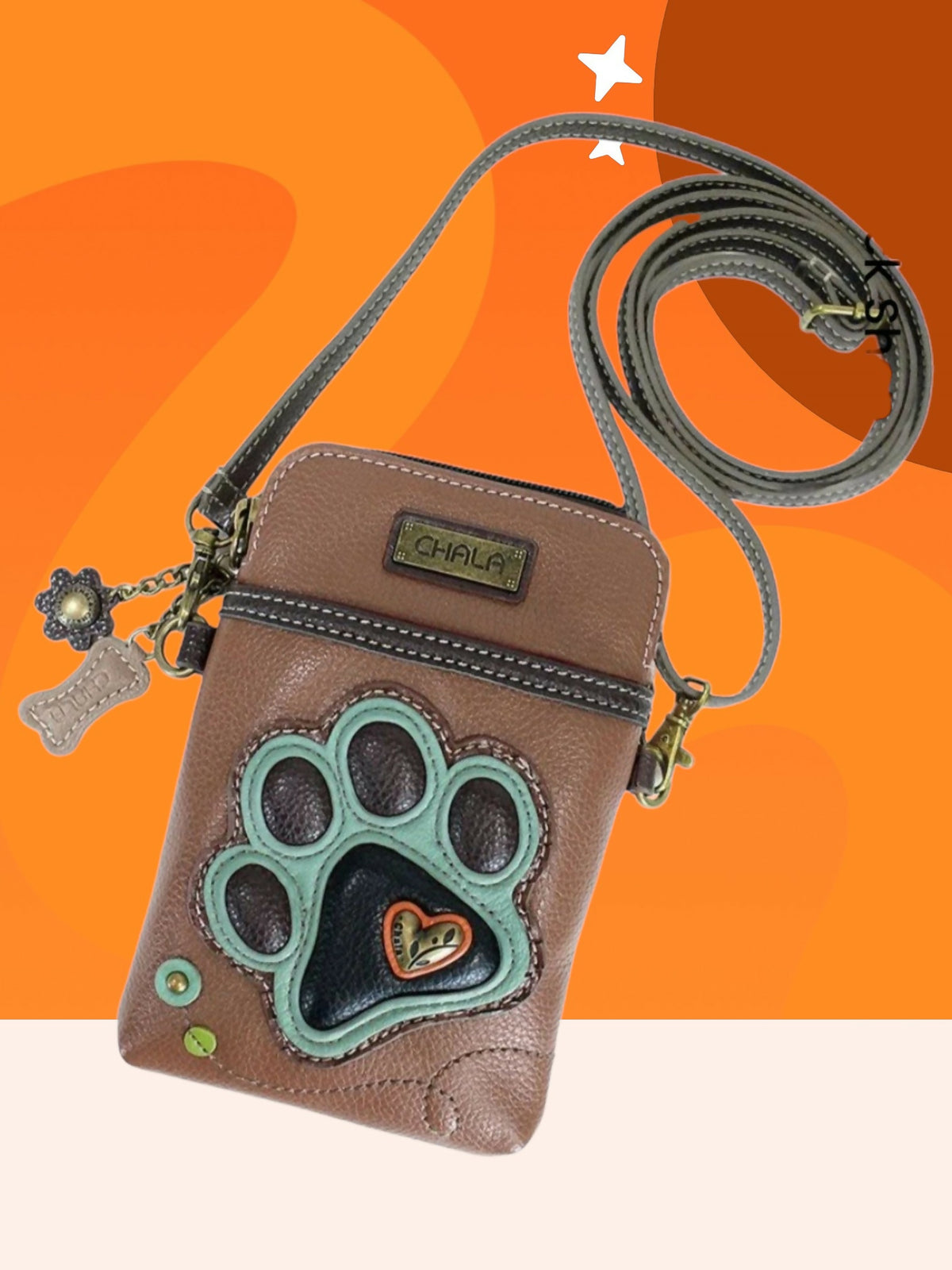Anytime Crystals Chala Handbags Mini Crossbody - Teal Pawprint