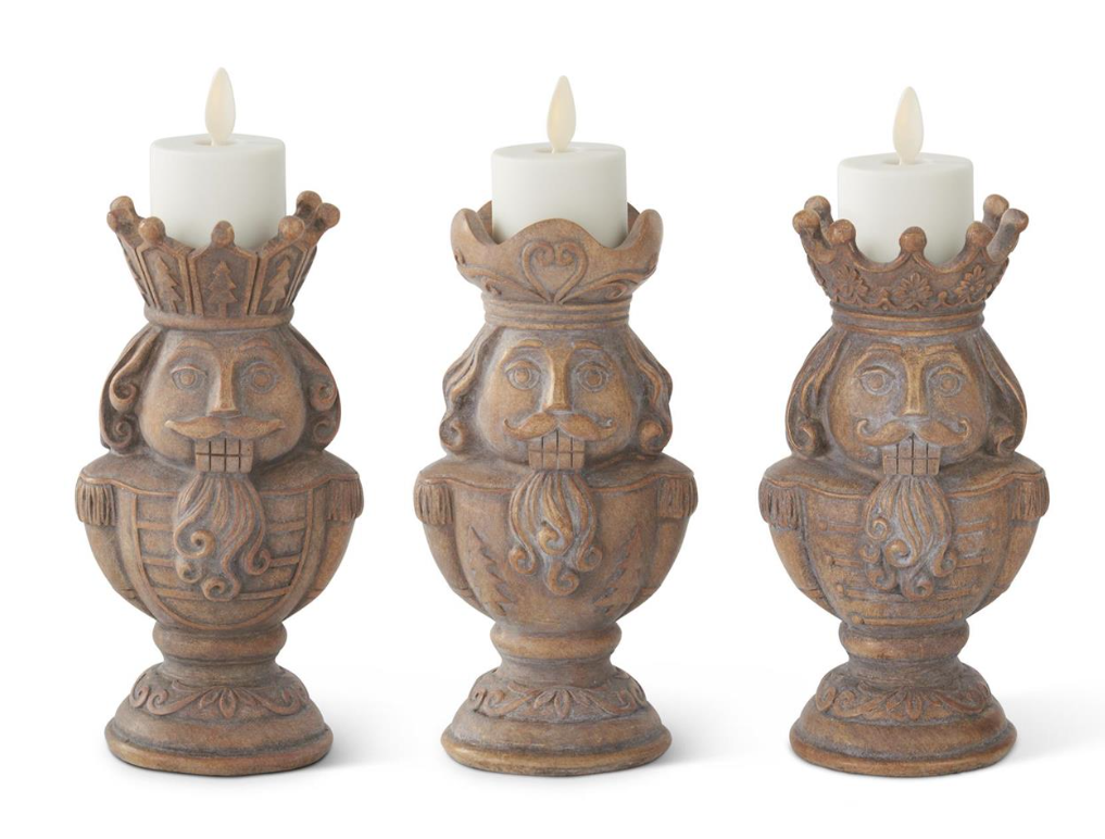 GRAY WASHED NUTCRACKER TEALIGHT CANDLE HOLDERS