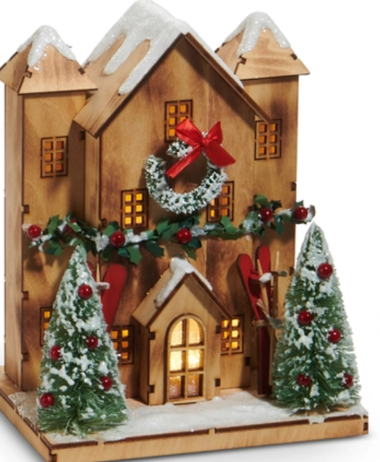 9" LIGHTED LODGE HOUSE