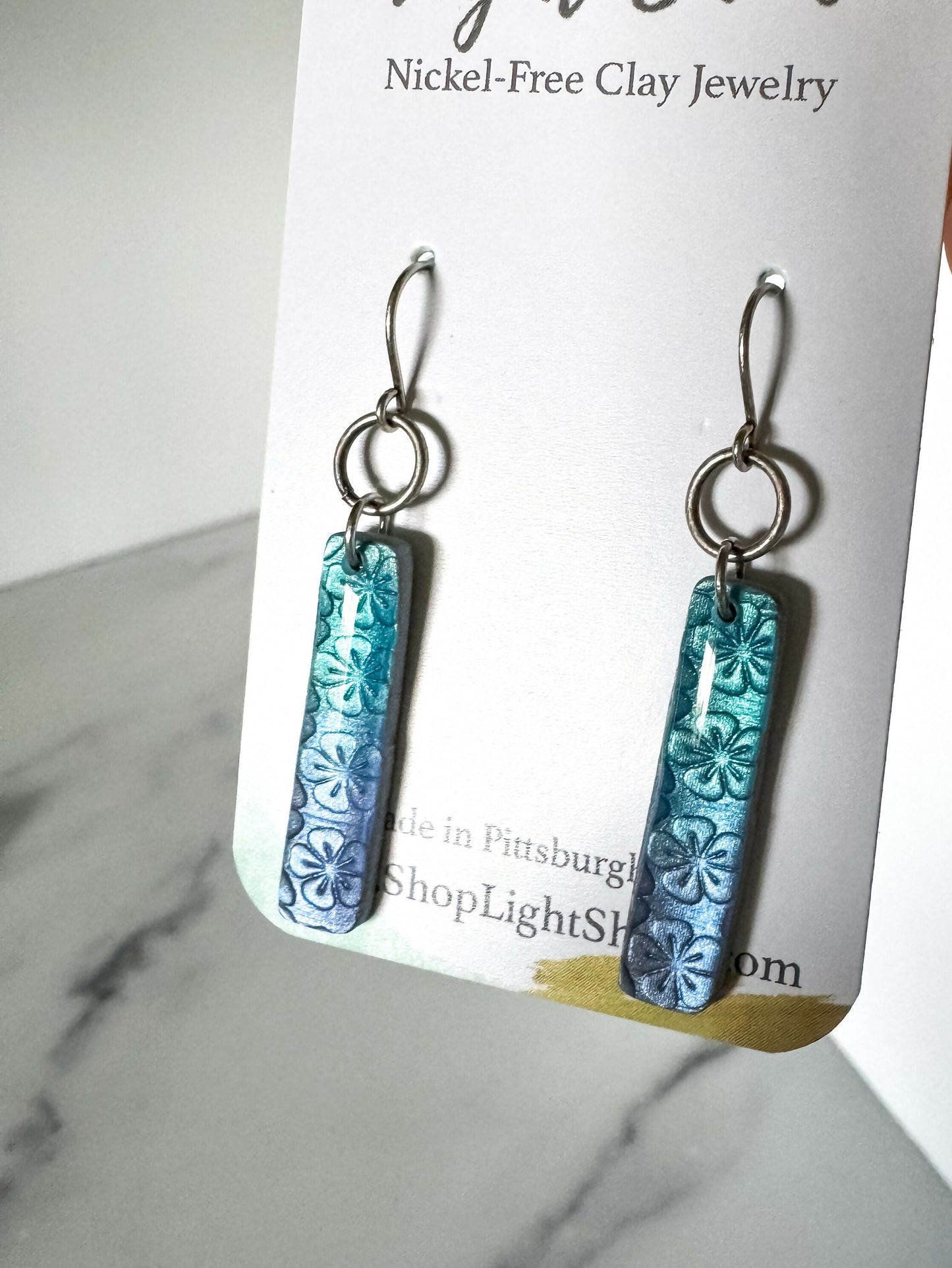 Blue Clay Floral Stick Dangle Earring