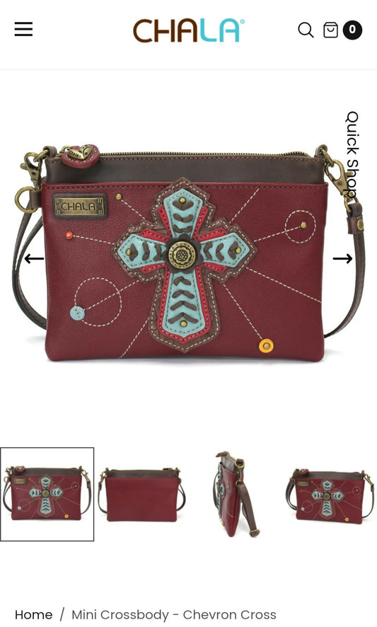 Anytime Crystals Chala Handbags Mini Crossbody- Chevron Cross