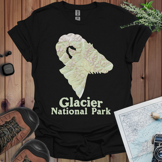 Glacier National Park Topographic Big Horned Sheep Map Unisex Fit Soft T-Shirt