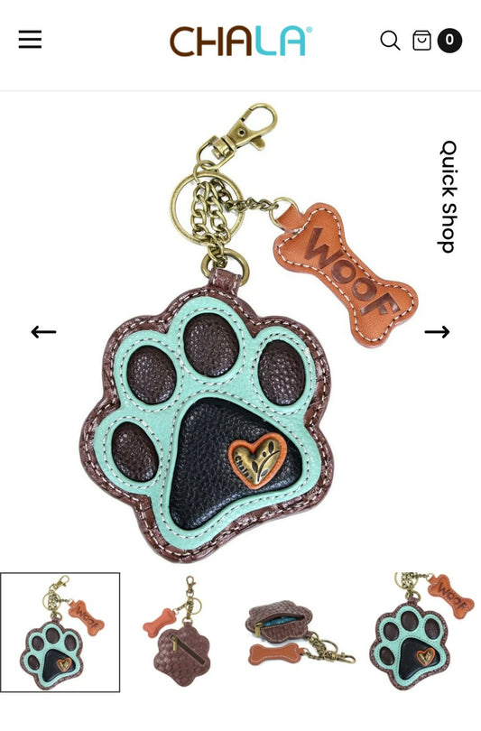 Anytime Crystals Chala Handbags Fob/Coin Purse - Teal Pawprint