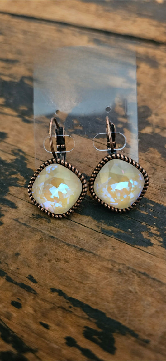 Anytime Crystals Genuine Swarovski Crystal 12mm Vanilla in Copper Earrings