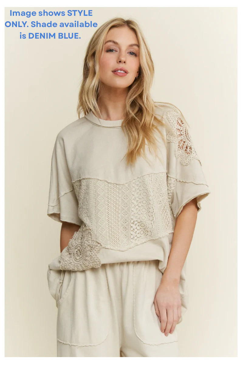 Meadow Lace Crochet Top in Denim Blue