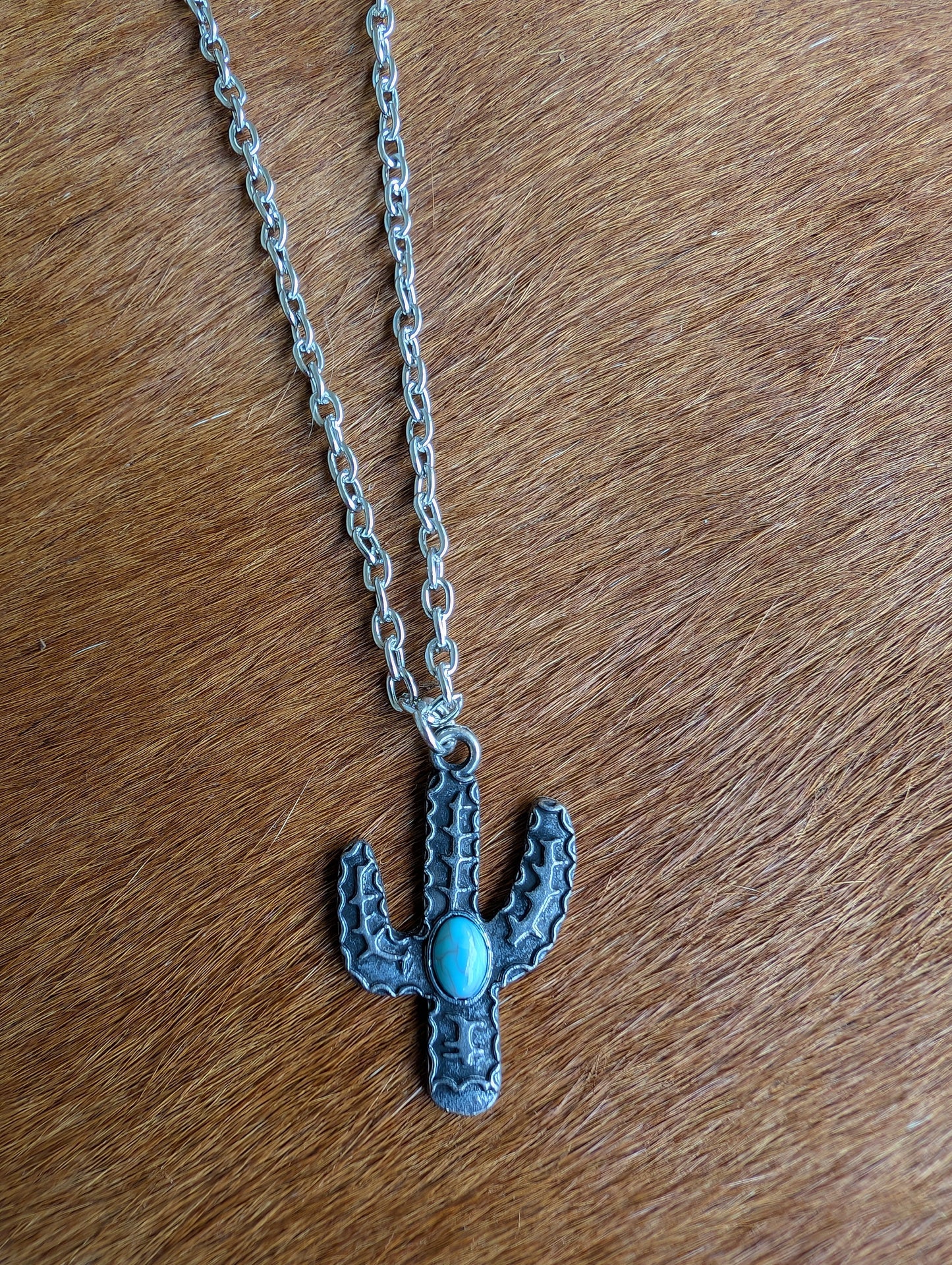 Turquoise Rhinestone Cactus Necklace – Vintage Western Jewelry