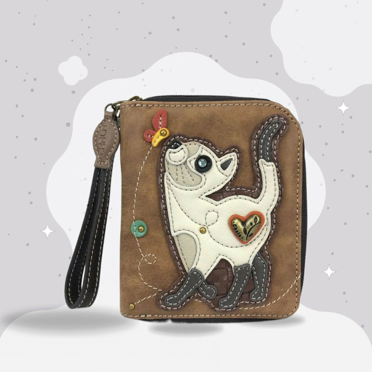 Anytime Crystals Chala Handbags Zip Around Wallet - Slim Cat
