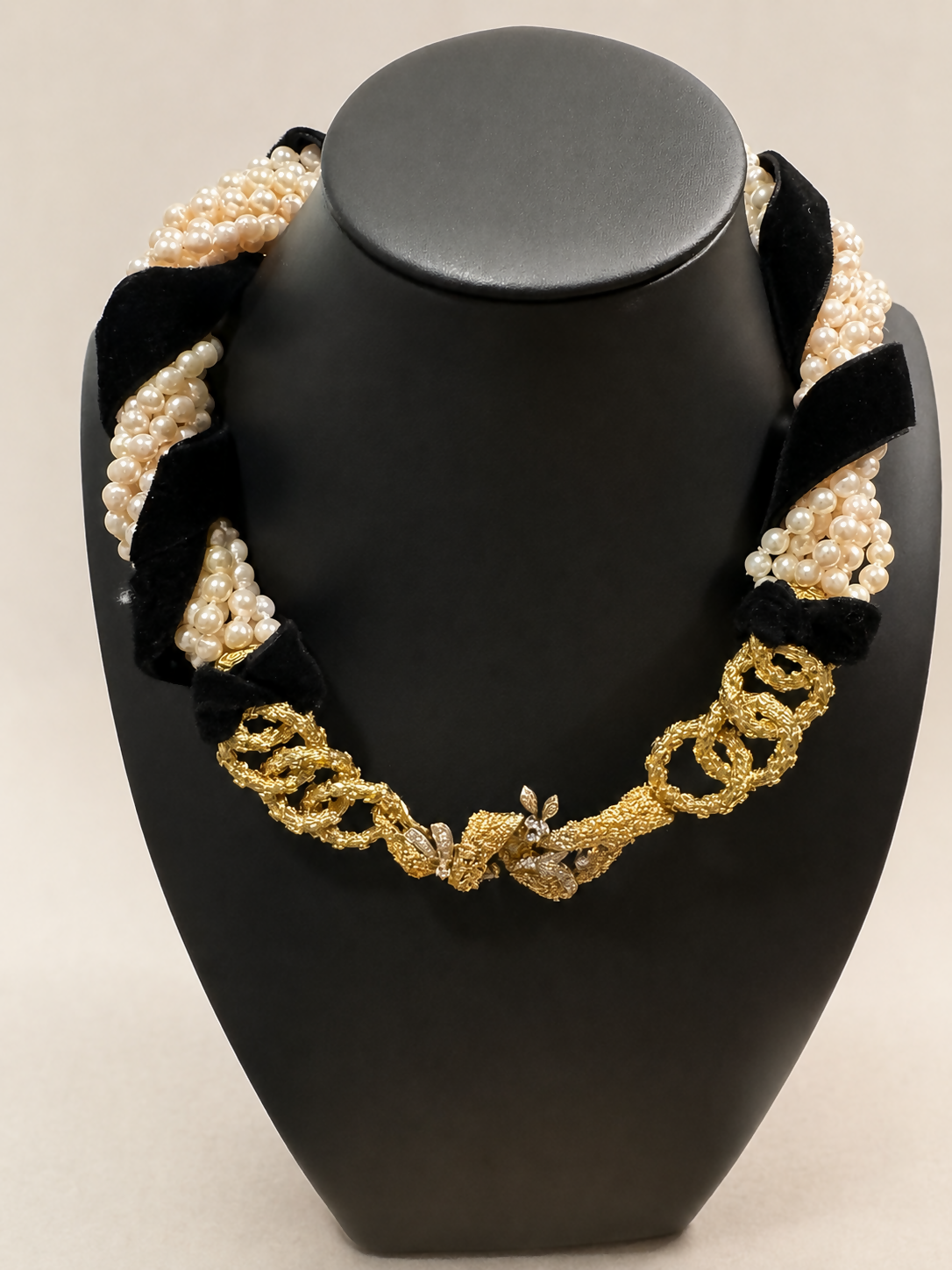 Vintage 14K Gold, Diamond & Nine-Strand Baroque Pearl Couture Necklace Runway