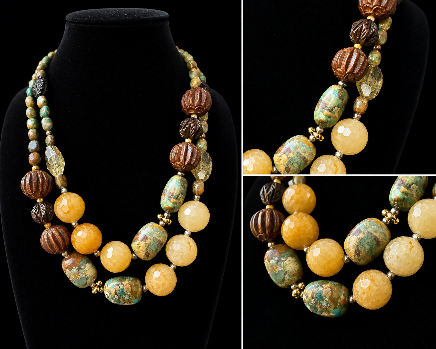 Barse Statement Necklace Natural Stone & Crackle Agate Chunky Beaded Southwestern Style 20”