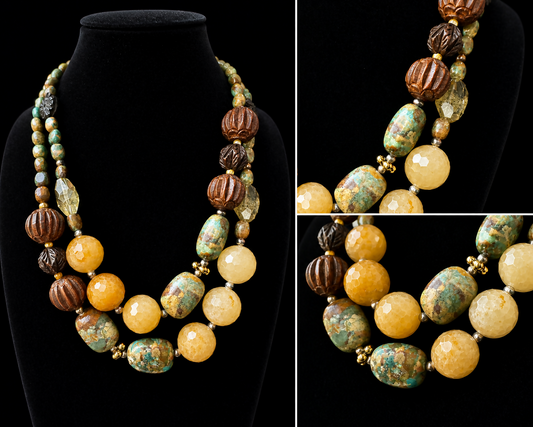 Barse Statement Necklace Natural Stone & Crackle Agate Chunky Beaded Southwestern Style 20”