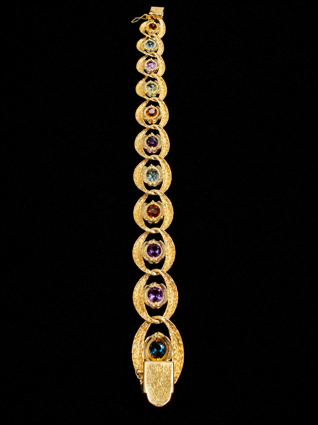 14K Gold Multi-Gemstone Bracelet | Blue Topaz, Amethyst & Citrine | 8.5”