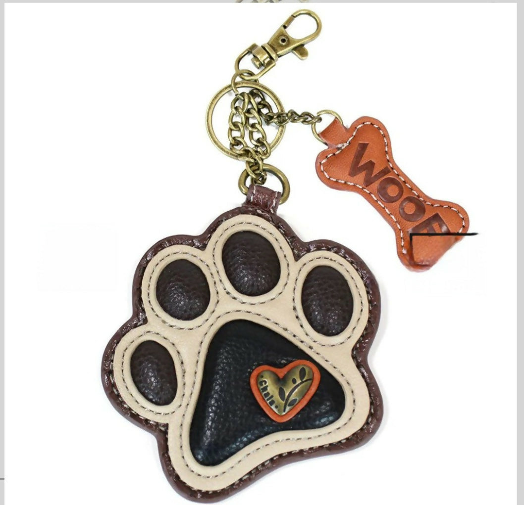 Anytime Crystals Chala Handbags Key Fob / Coin Purse - Ivory Pawprint