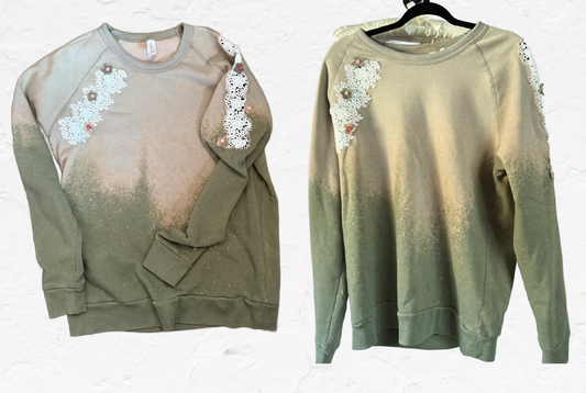 Hand-bleached & Embroidered Sweatshirt Large