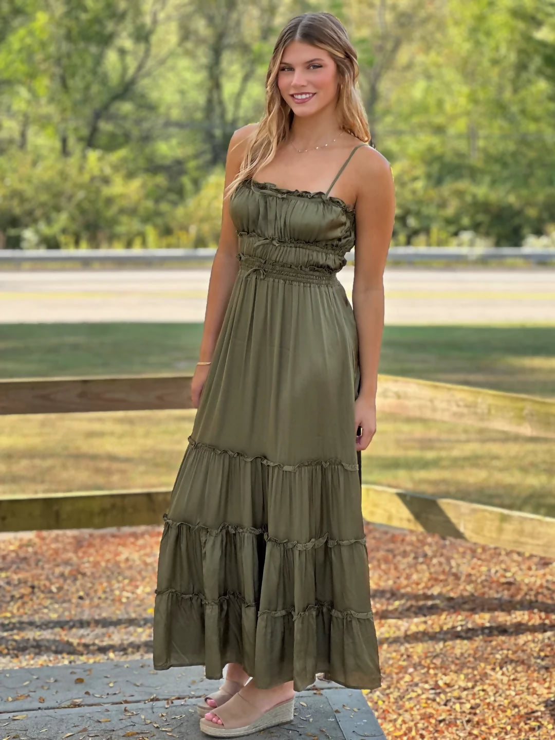 Satin Touch Tiered Maxi Dress