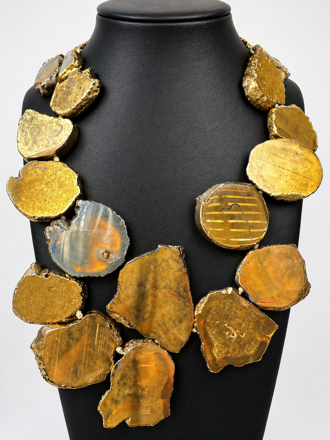 Lucas Lameth Gold-plated/vermeil over Agate Slice Sterling clasp statement necklace