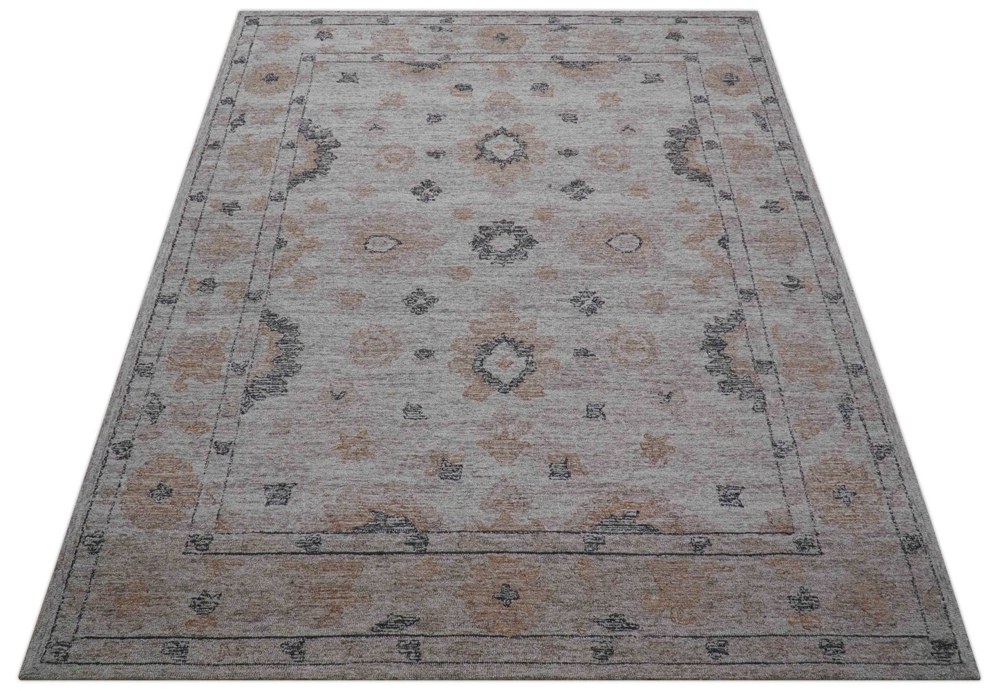 Alexa Custom Made Traditional Oushak Beige Hand Tufted wool rug
