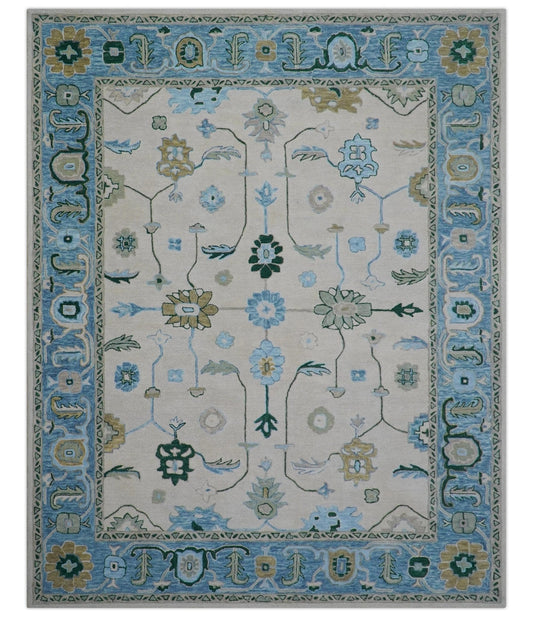 Allure Custom Made Traditional Oushak Beige And Blue Hand Tufted Wool Rug