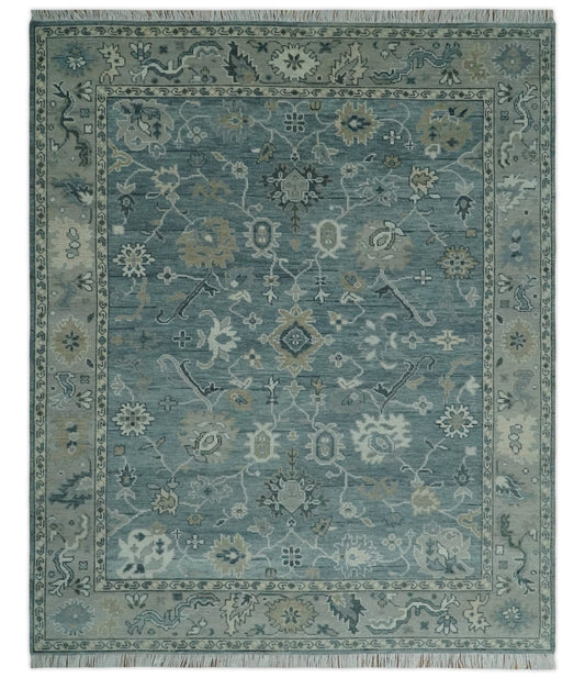 Antique Hand Knotted Oushak Gray and Silver Traditional wool Area Rug