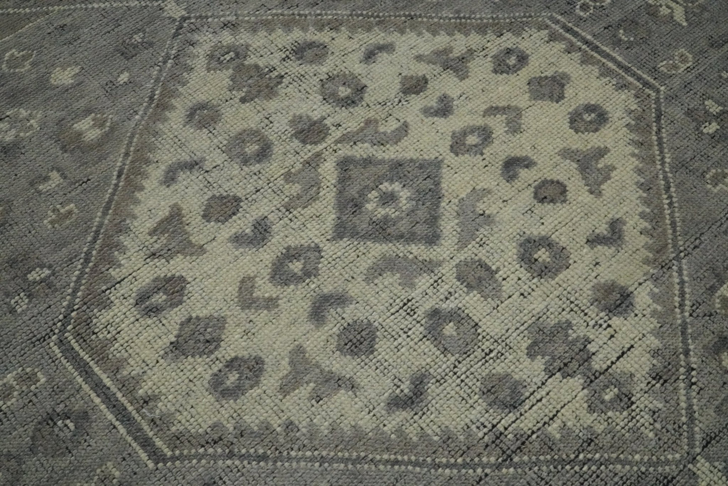 Custom Made Vintage Distressed Hand Knotted Serapi Gray and Beige Wool Area Rug
