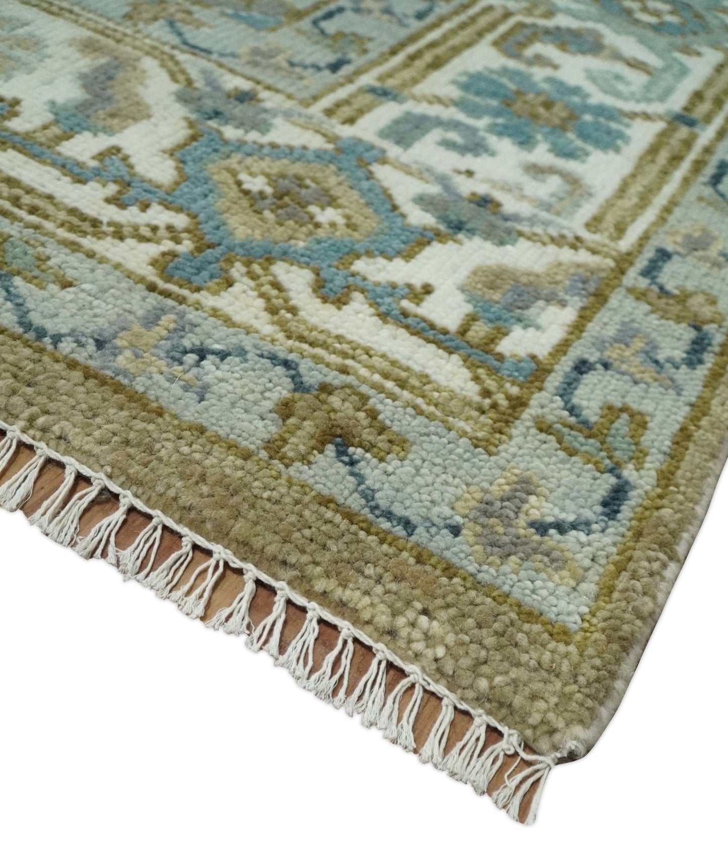 Antique Olive, Blue and Ivory Heriz Serapi Multi Size Wool Area Rug
